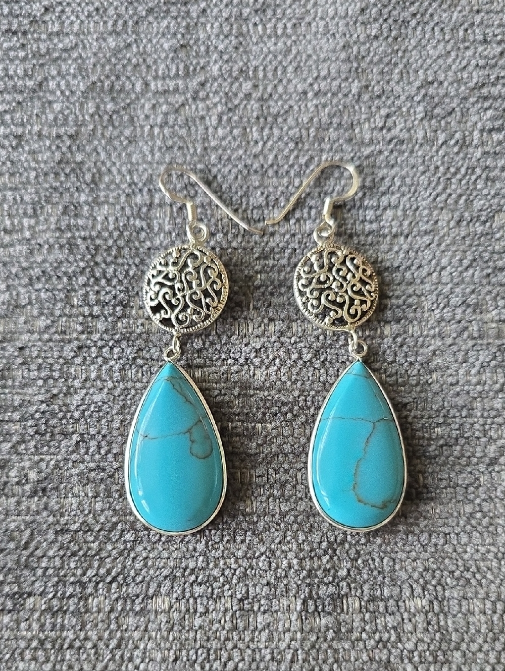 925 Sterling Silver Blue Howlite Teardrop Dangle Earrings
